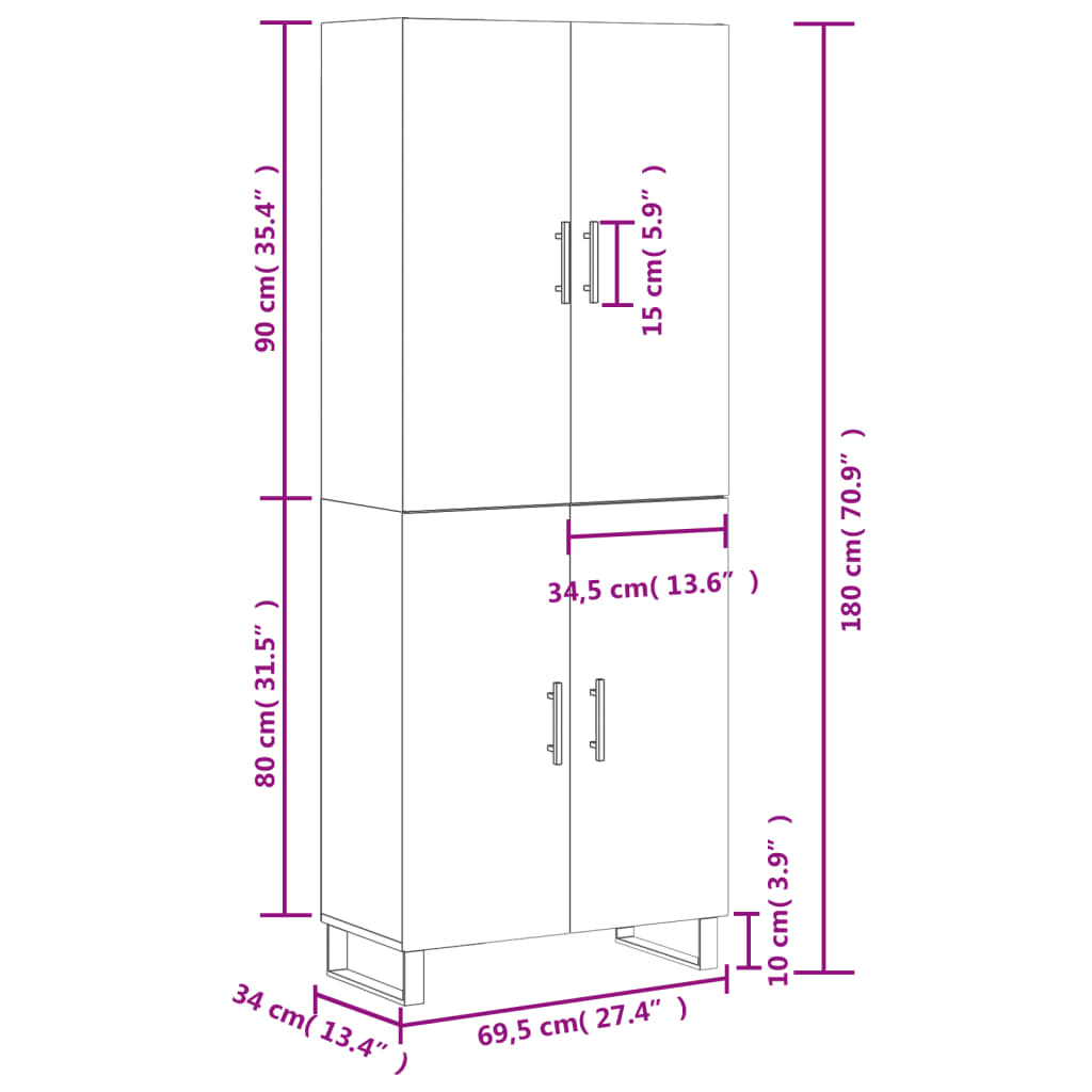 vidaXL Skříň highboard betonově šedá 69,5x34x180 cm kompozitní dřevo