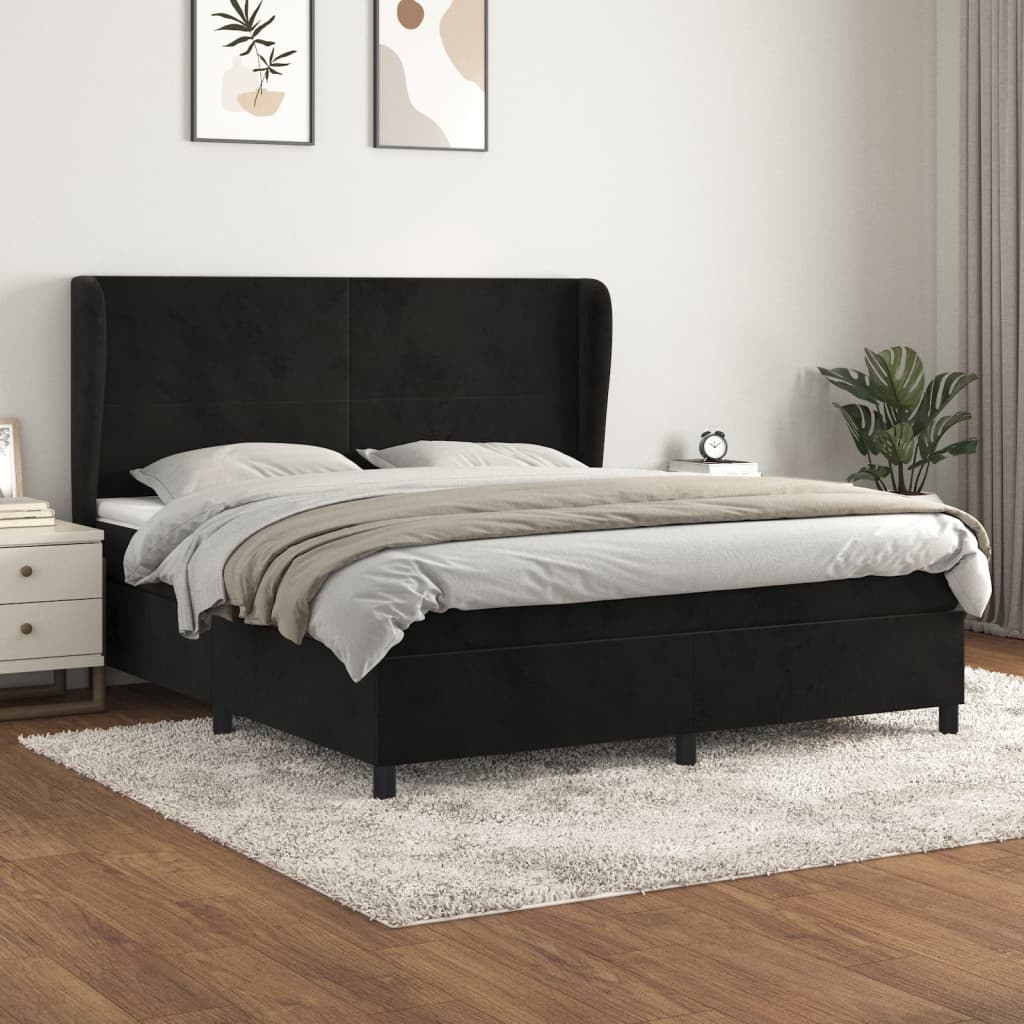 vidaXL Box spring postel s matrací černá 180x200 cm samet