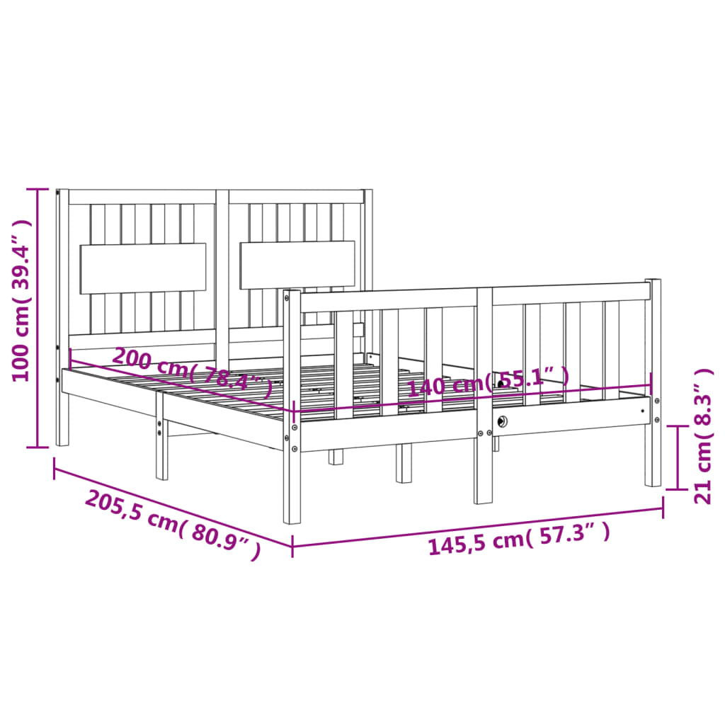 vidaXL Rám postele s čelem 140 x 200 cm masivní dřevo