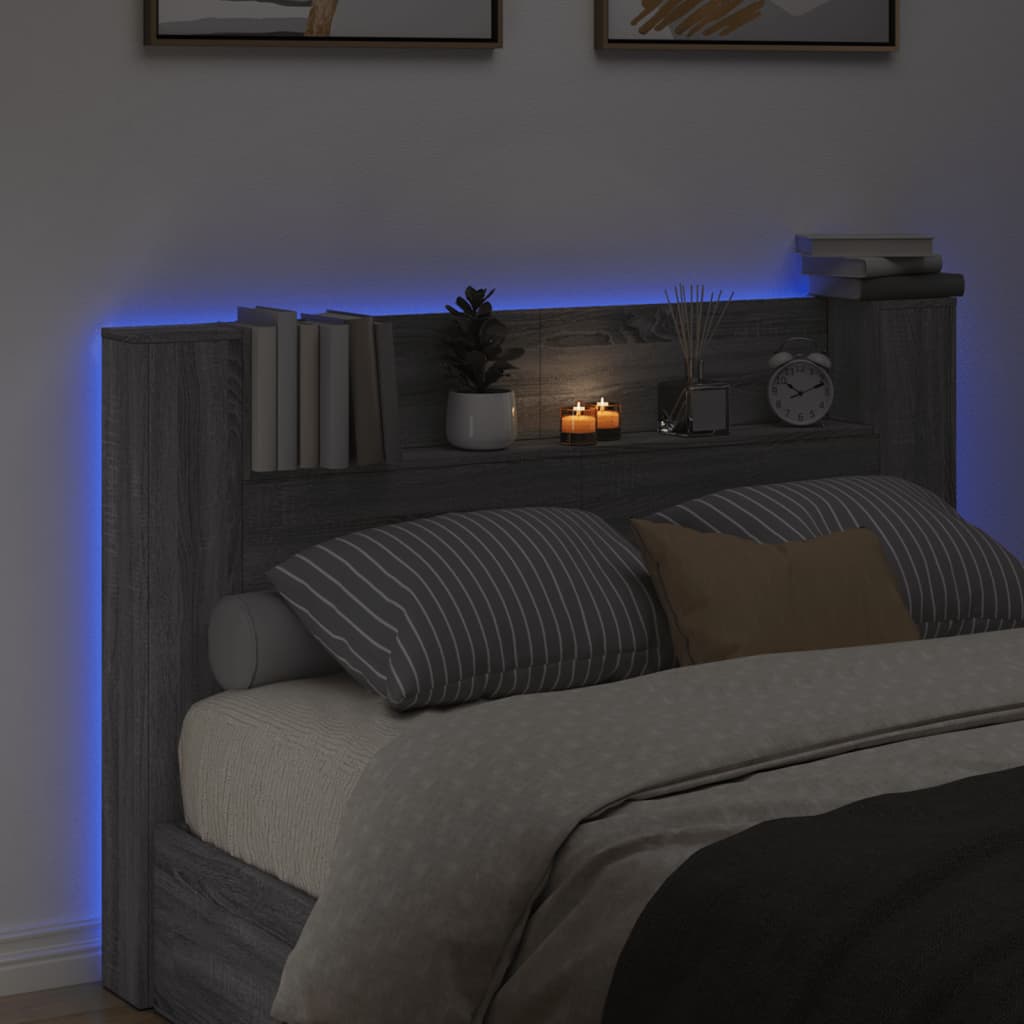 vidaXL Čelo postele úložný prostor a LED šedé sonoma 160x16,5x103,5 cm