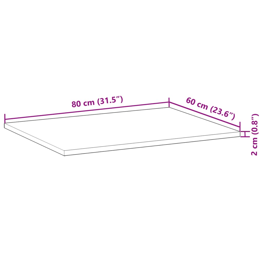 vidaXL Koupelnová deska neošetřená 80x60x2 cm masivní akáciové dřevo