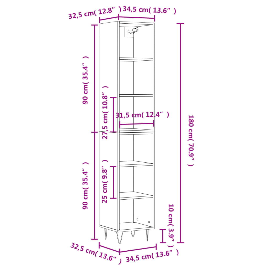 vidaXL Skříň highboard bílá 34,5x32,5x180 cm kompozitní dřevo