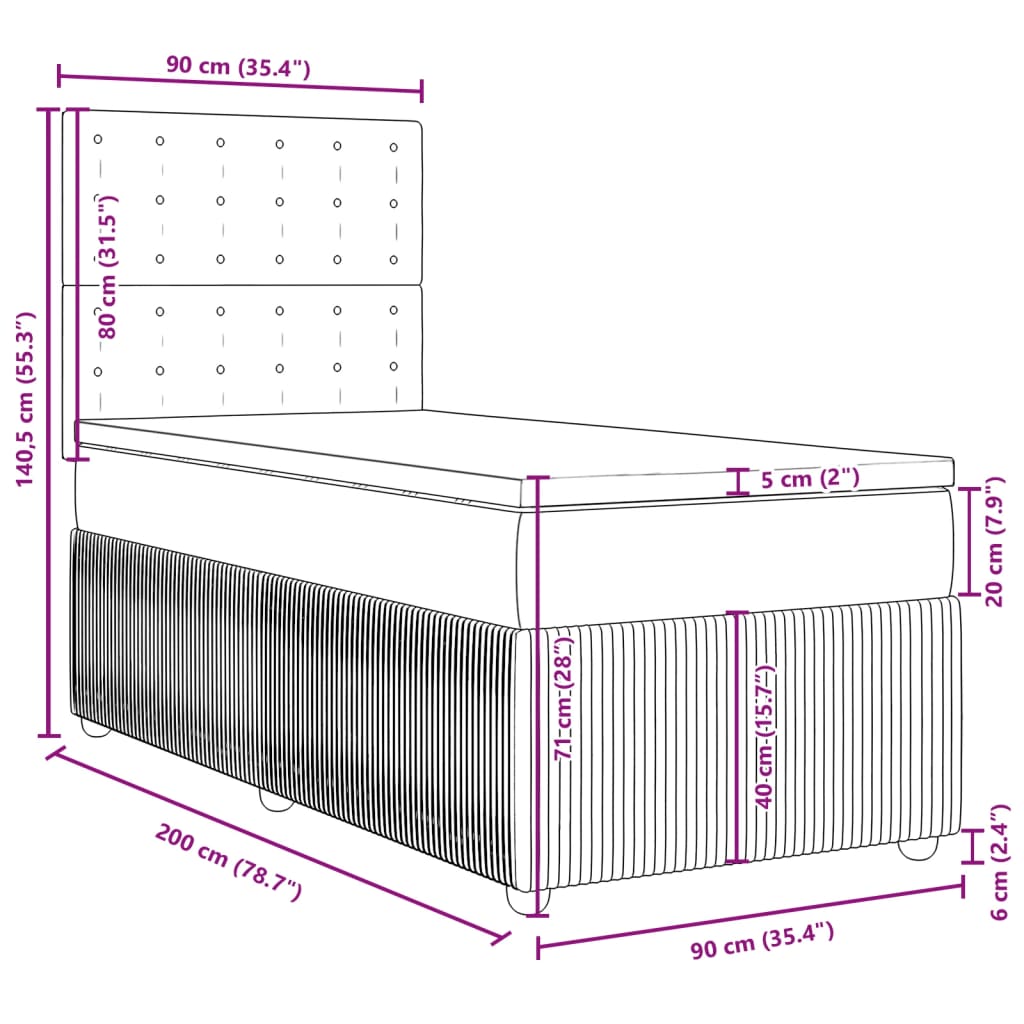 vidaXL Box spring postel s matrací světle šedá 90x200 cm textil