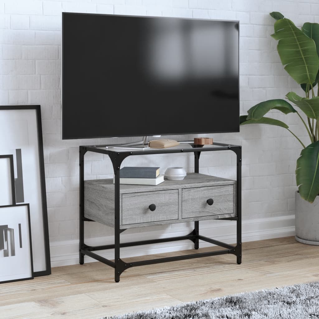 vidaXL TV skříňka se skleněnou deskou šedá sonoma 60x35x51 cm kompozit