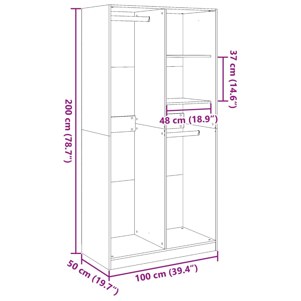 vidaXL Šatní skříň kouřový dub 100 x 50 x 200 cm kompozitní dřevo