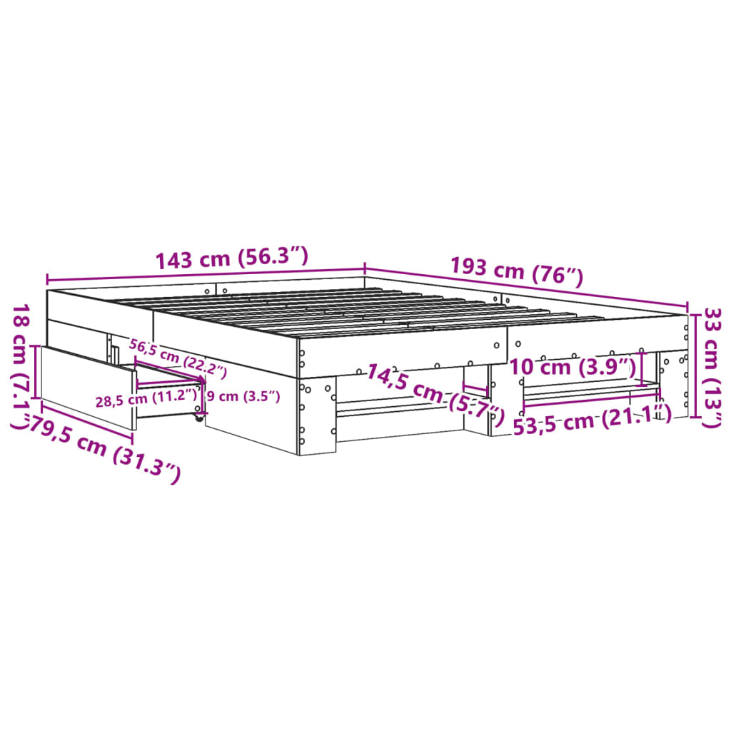 vidaXL Rám postele betonově šedý 140 x 190 cm kompozitní dřevo