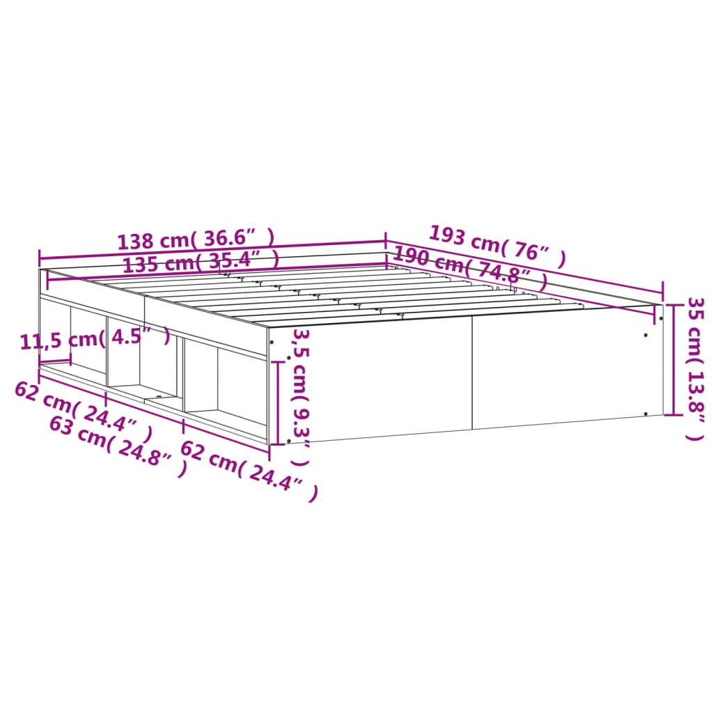 vidaXL Rám postele betonově šedý 135 x 190 cm Double