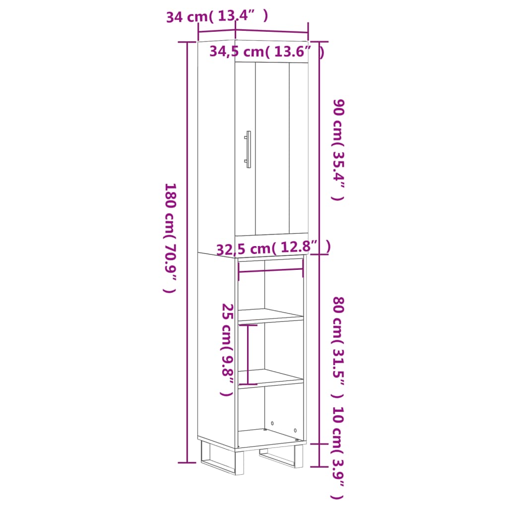 vidaXL Skříň highboard bílá s vysokým leskem 34,5x34x180 cm kompozit