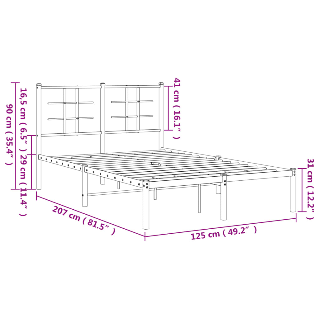 vidaXL Kovový rám postele s čelem bílý 120 x 200 cm