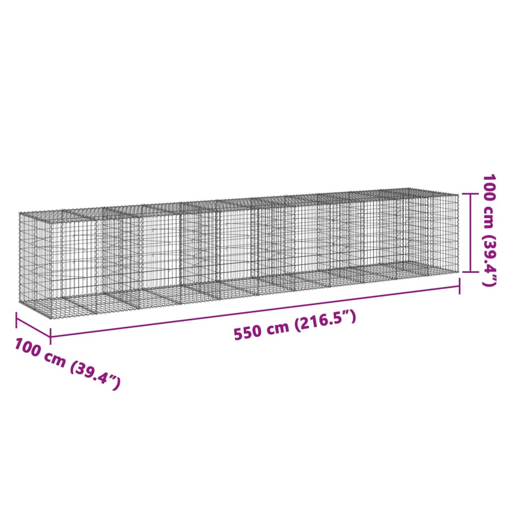 vidaXL Gabionový koš s víkem 550 x 100 x 100 cm pozinkované železo