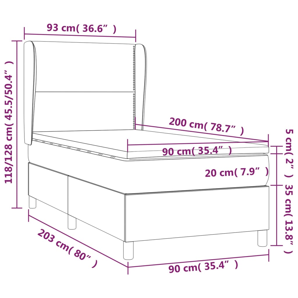 vidaXL Box spring postel s matrací světle šedá 90x200 cm samet