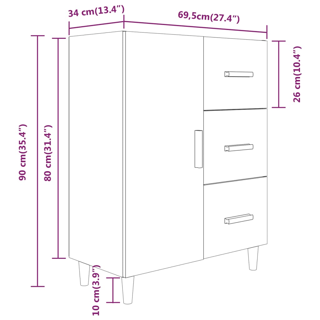 vidaXL Příborník bílý 69,5 x 34 x 90 cm kompozitní dřevo