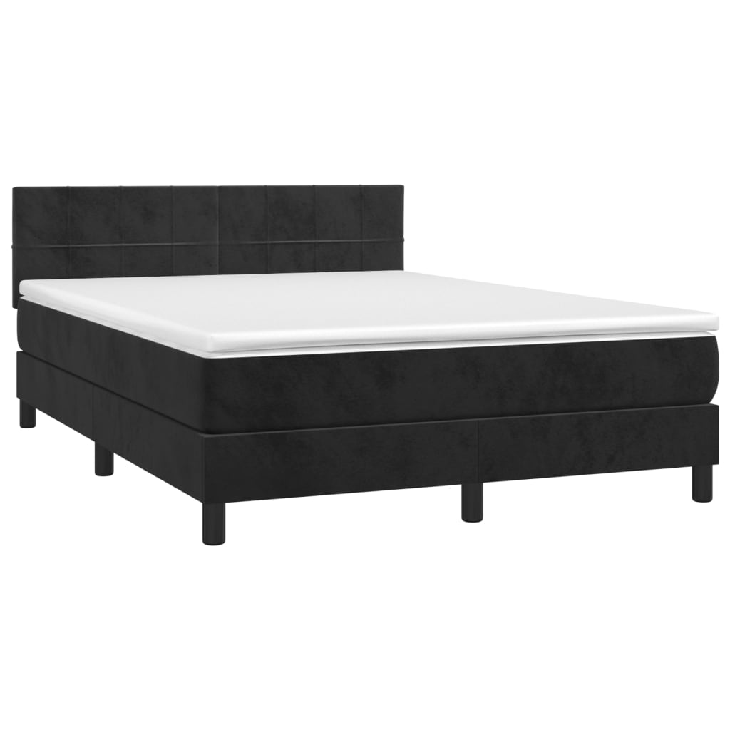 vidaXL Box spring postel s matrací a LED černá 140x190 cm samet