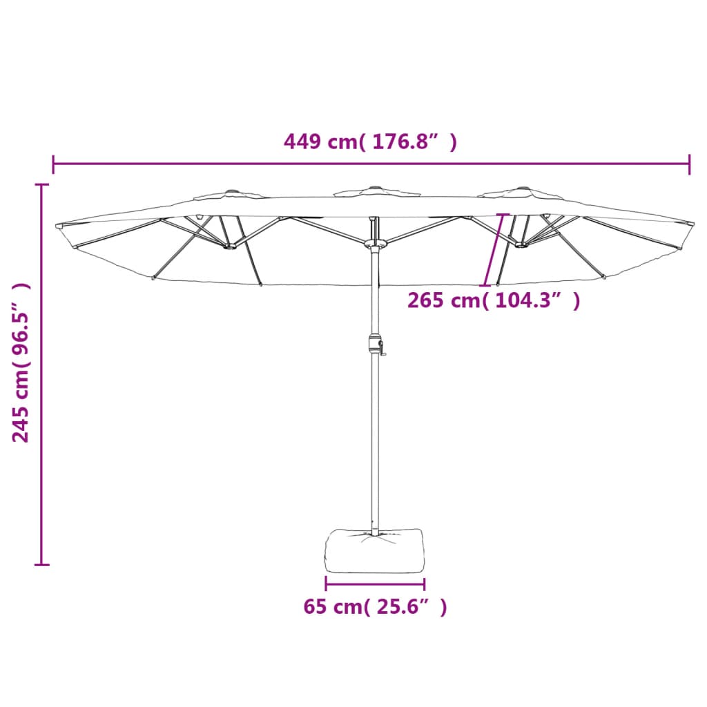 vidaXL Dvojitý zahradní slunečník s LED černý 449 x 245 cm