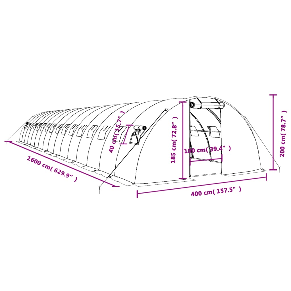 vidaXL Skleník s ocelovým rámem bílý 64 m² 16 x 4 x 2 m