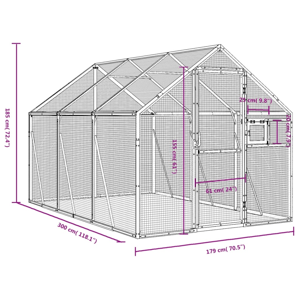 vidaXL Voliéra stříbrná 1,79 x 3 x 1,85 m hliník