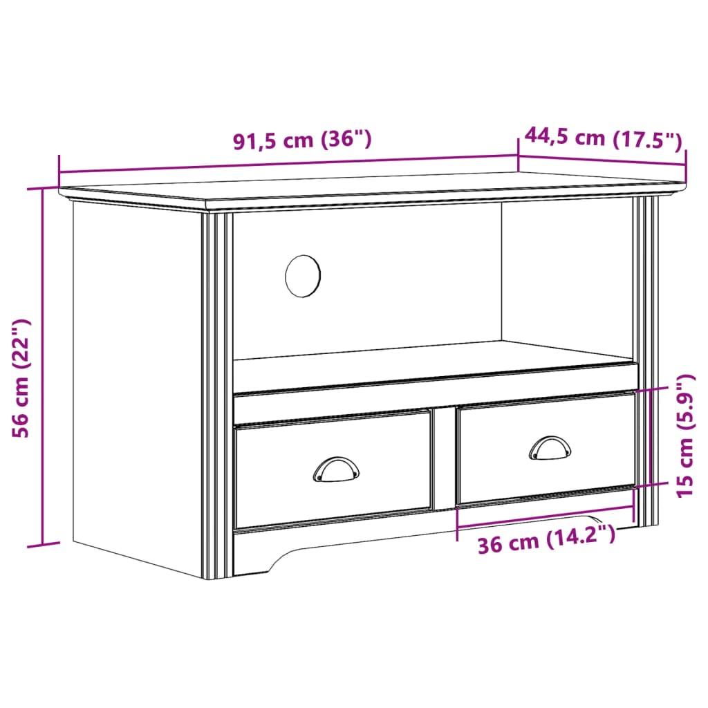 vidaXL TV stolek se 2 zásuvkami BODO hnědý 91,5x44,5x56 cm borovice