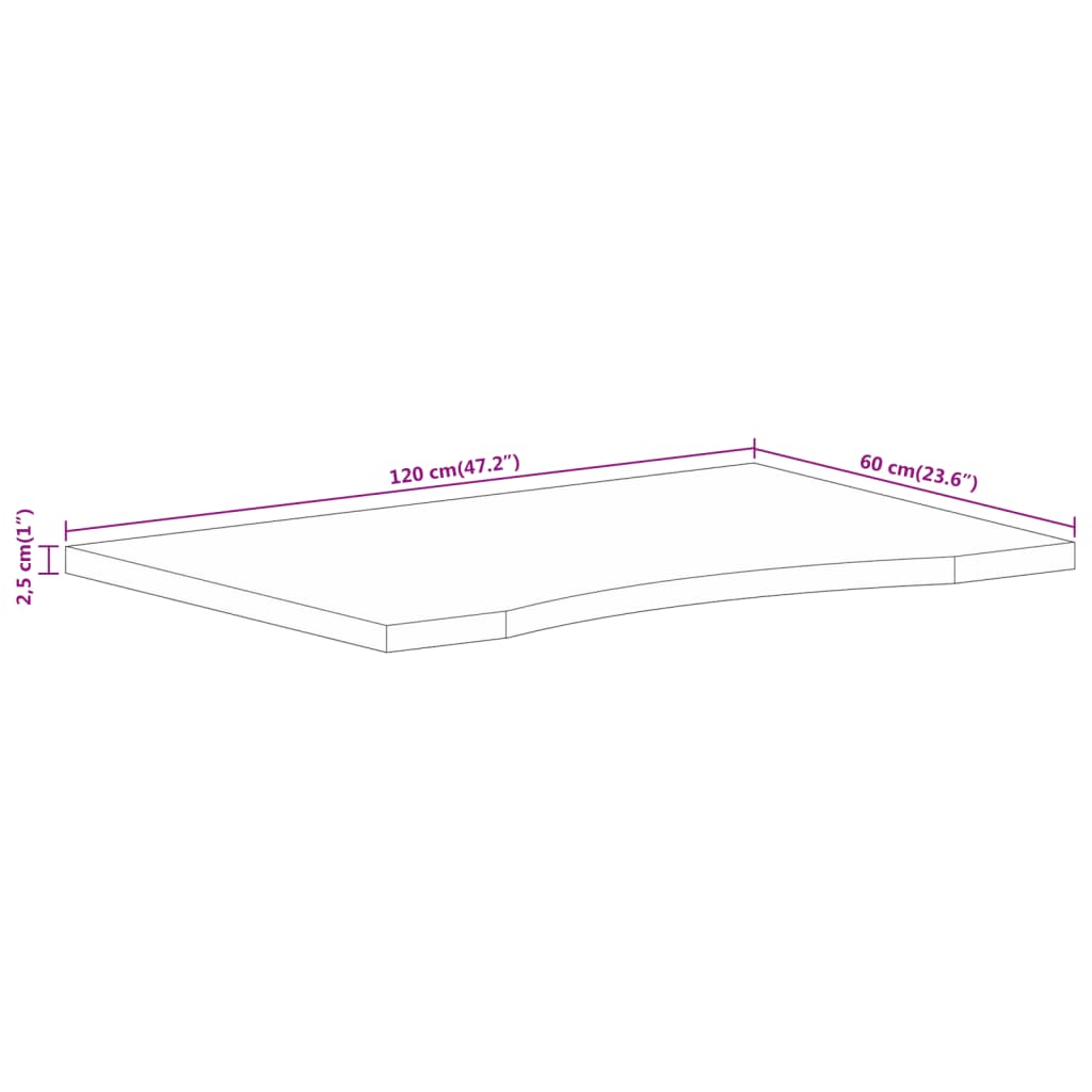 vidaXL Stolní deska s výřezem 120x60x2,5 cm masivní hrubý mangovník