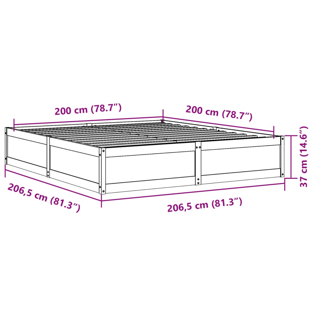 vidaXL Postel bez matrace bílá 200 x 200 cm masivní borovice