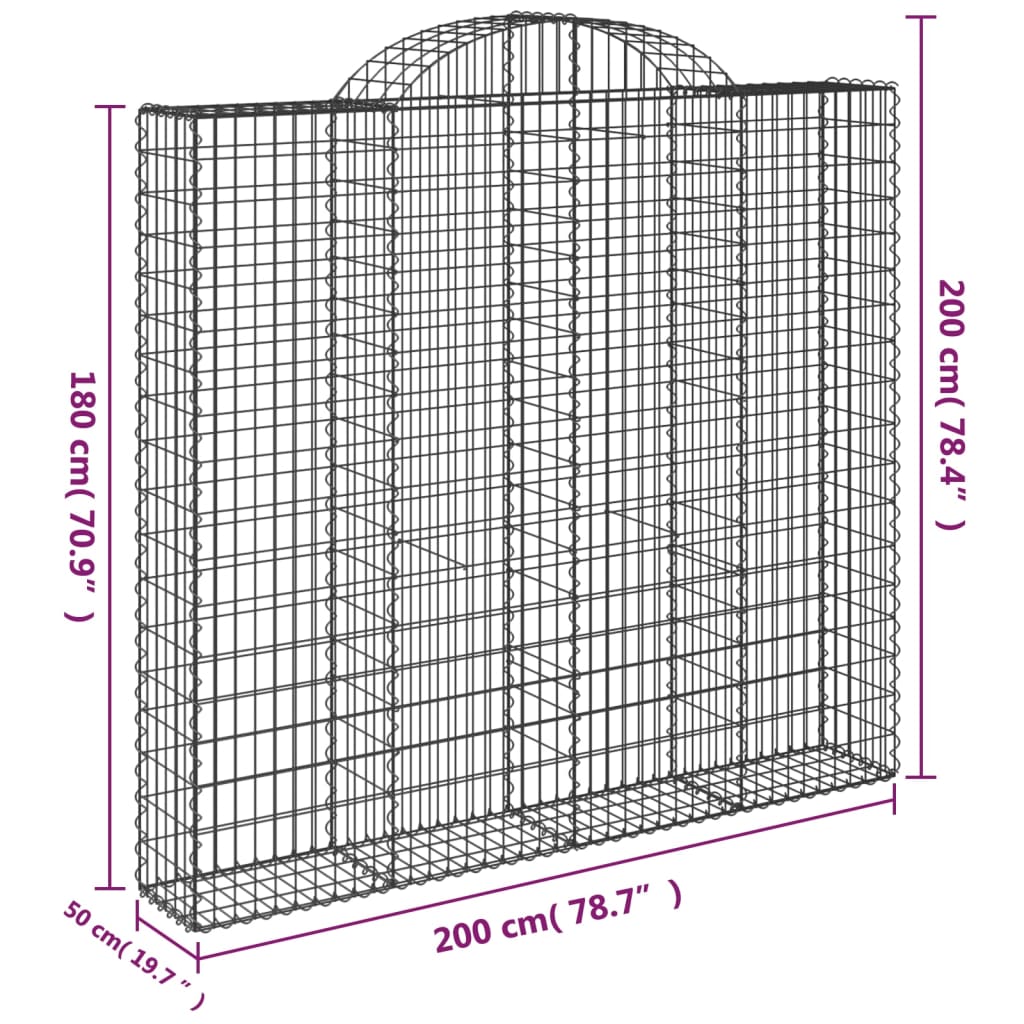 vidaXL Klenuté gabionové koše 3 ks 200x50x180/200cm pozinkované železo