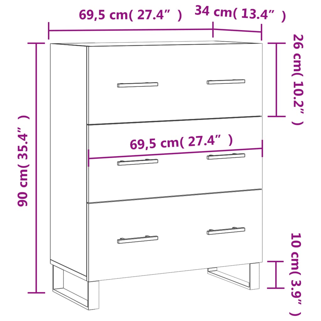 vidaXL Příborník betonově šedý 69,5 x 34 x 90 cm kompozitní dřevo