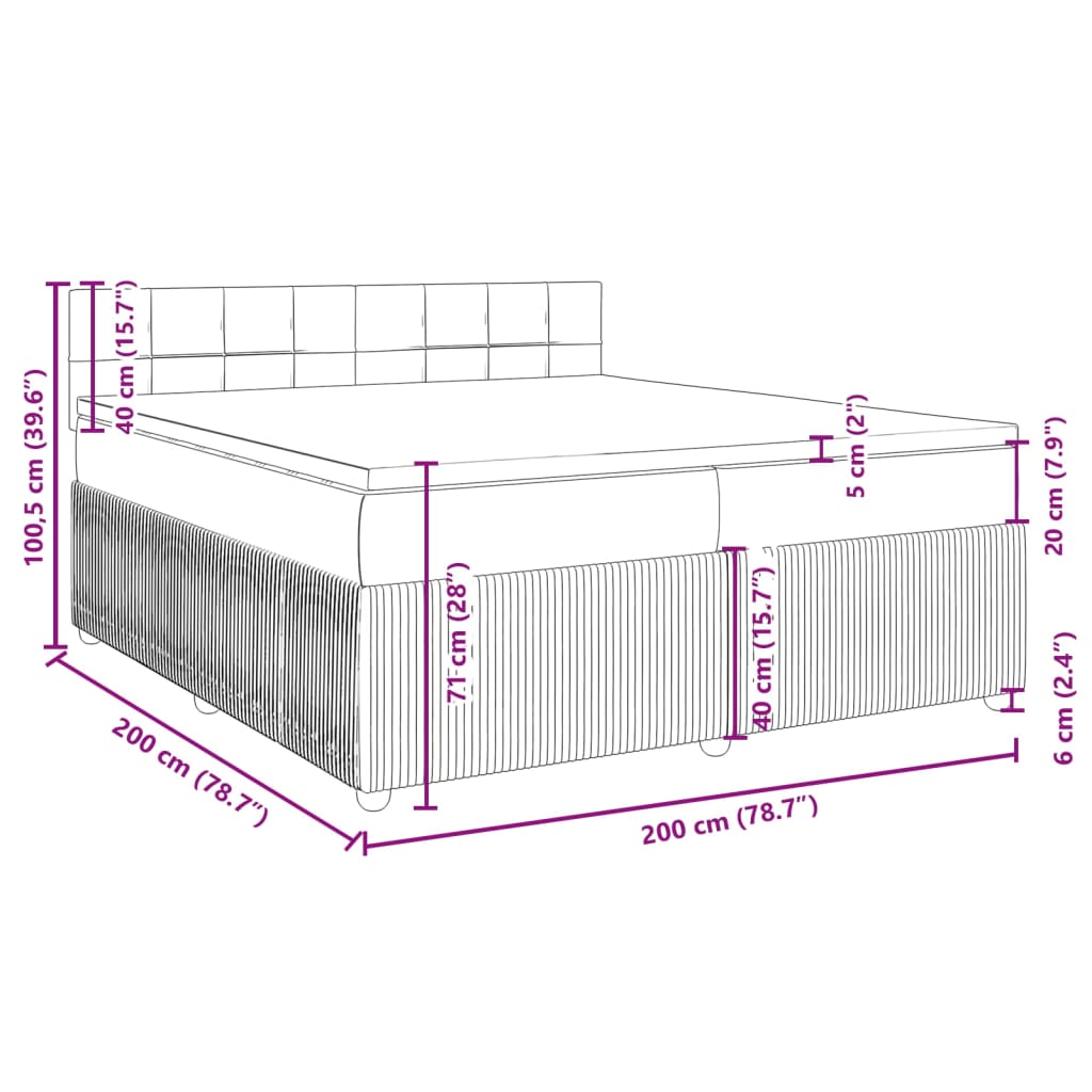 vidaXL Box spring postel s matrací růžová 200x200 cm samet