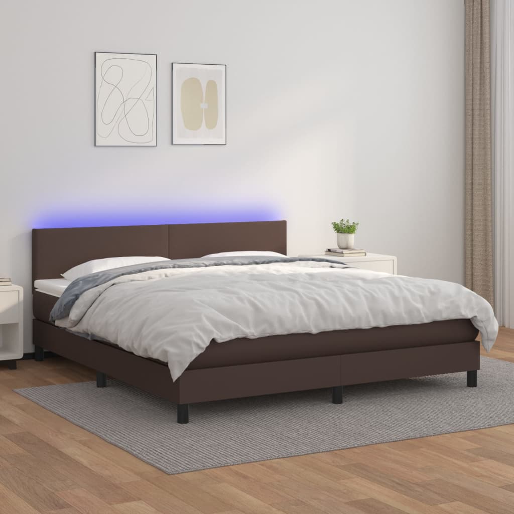 vidaXL Box spring postel s matrací a LED hnědá 160x200 cm umělá kůže