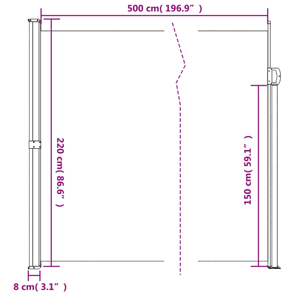 vidaXL Zatahovací boční markýza taupe 220 x 500 cm