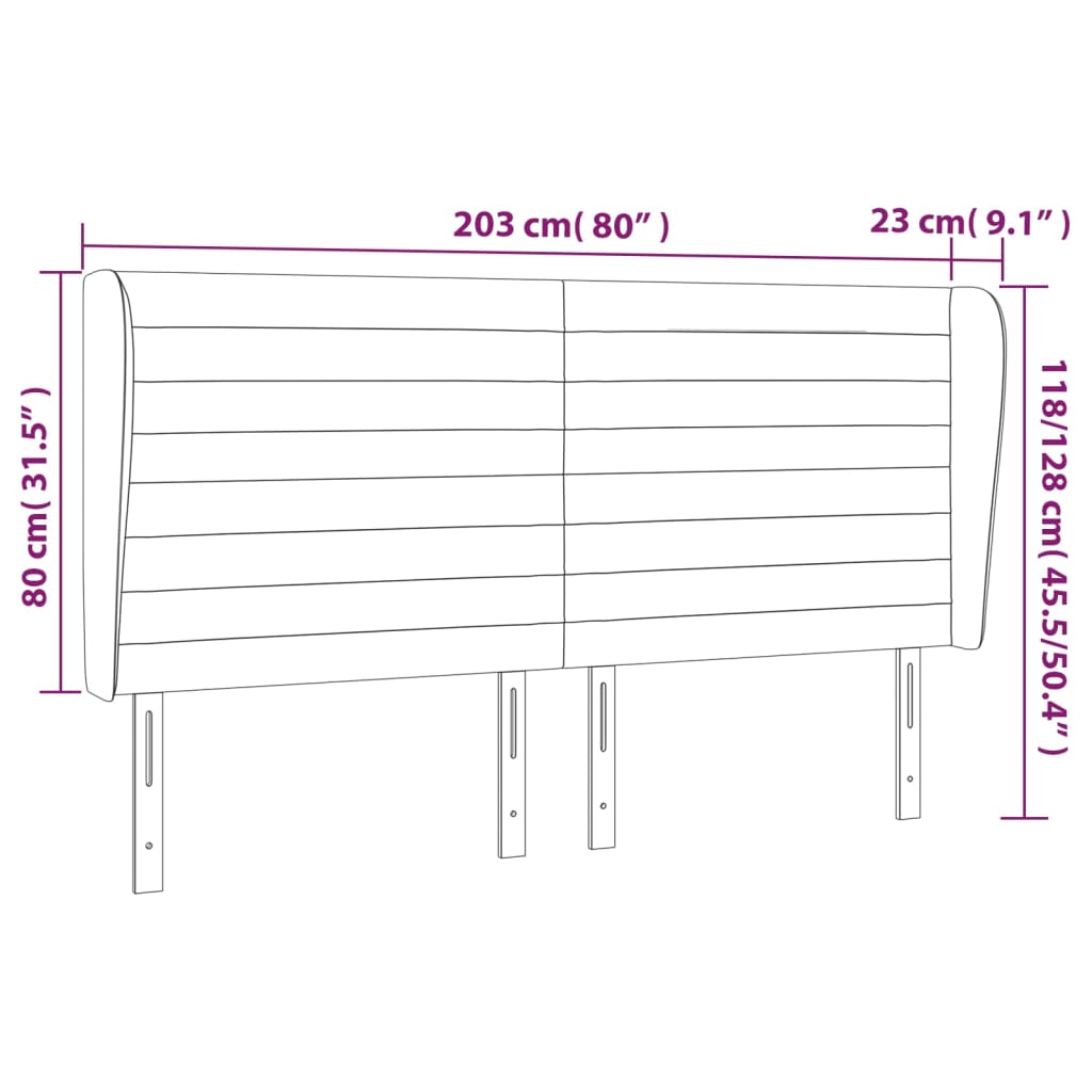 vidaXL Čelo postele typu ušák růžová 203x23x118/128 cm samet