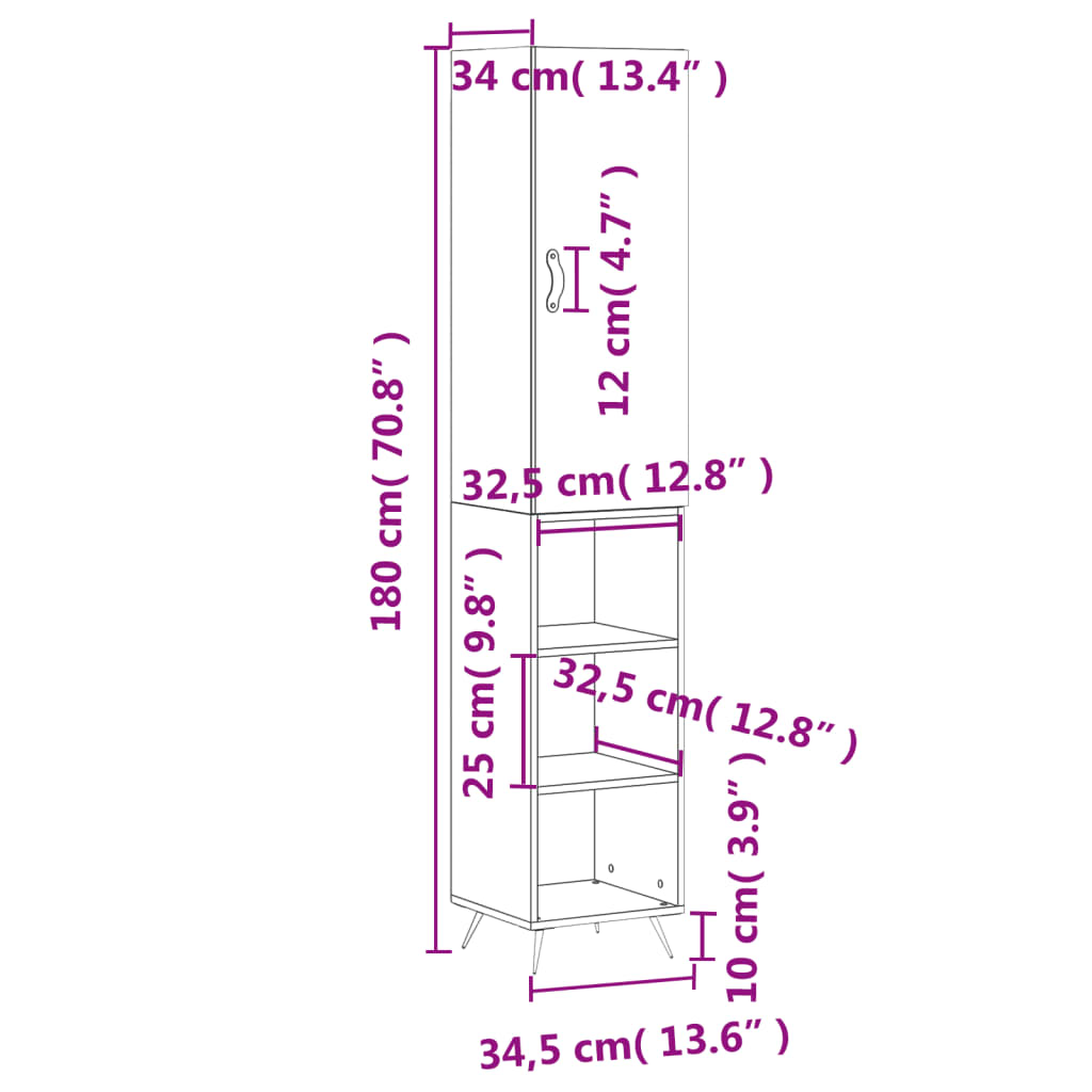 vidaXL Skříň highboard černá 34,5 x 34 x 180 cm kompozitní dřevo