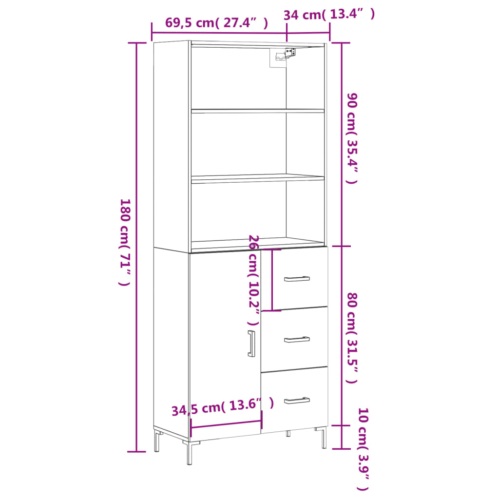 vidaXL Skříň highboard betonově šedá 69,5x34x180 cm kompozitní dřevo