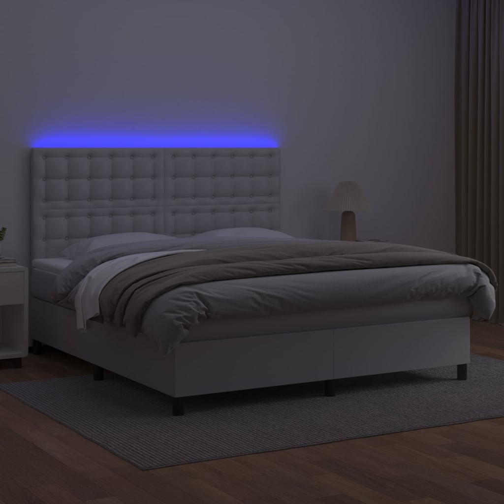 vidaXL Box spring postel s matrací a LED bílá 180x200 cm umělá kůže