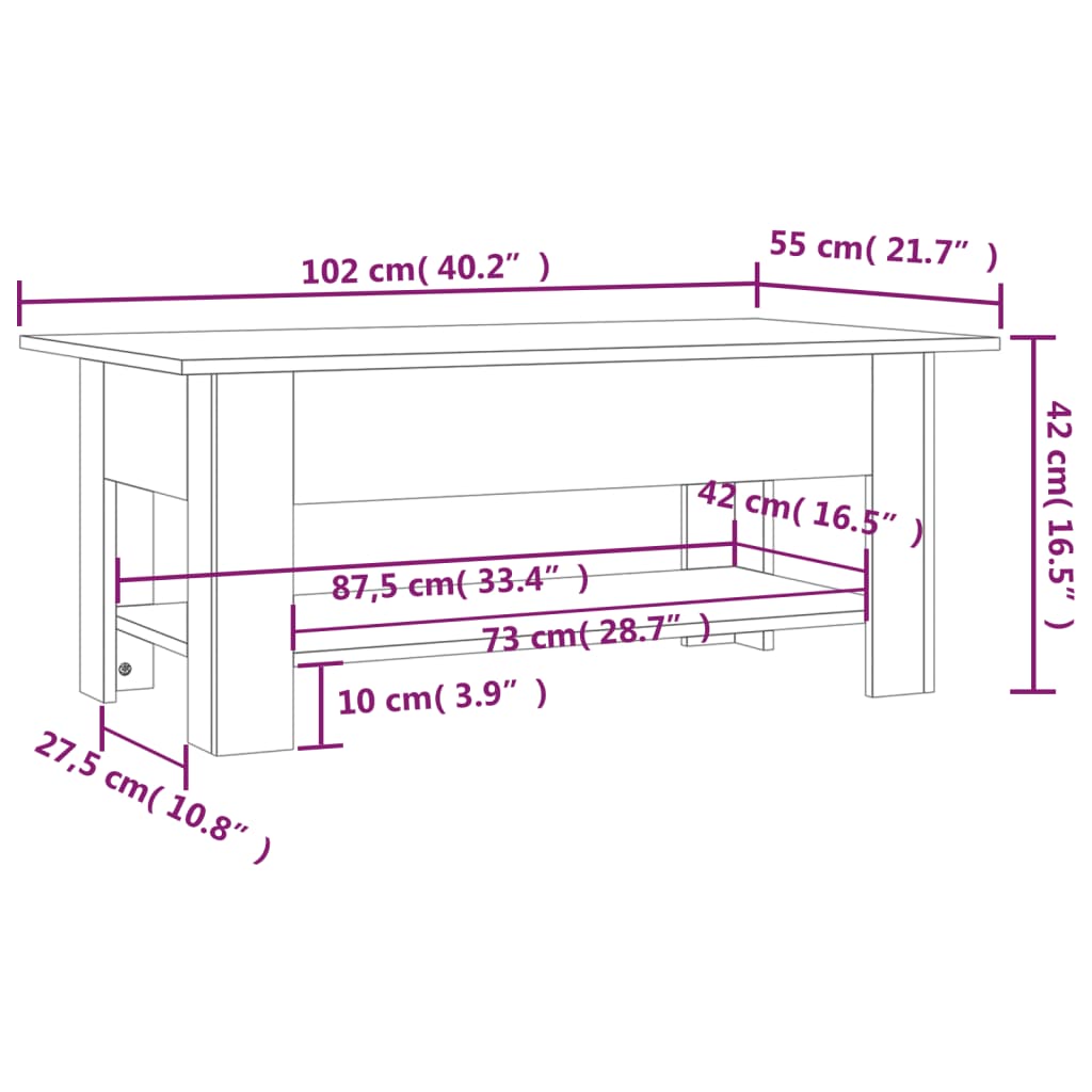 vidaXL Konferenční stolek betonově šedý 102x55x42 cm kompozitní dřevo