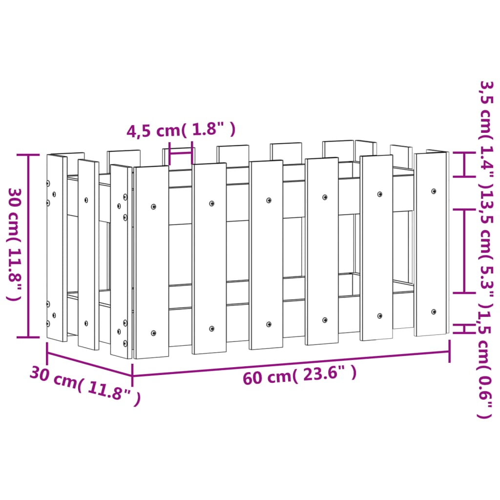 vidaXL Zahradní truhlík plotový design 60x30x30 cm masivní douglaska