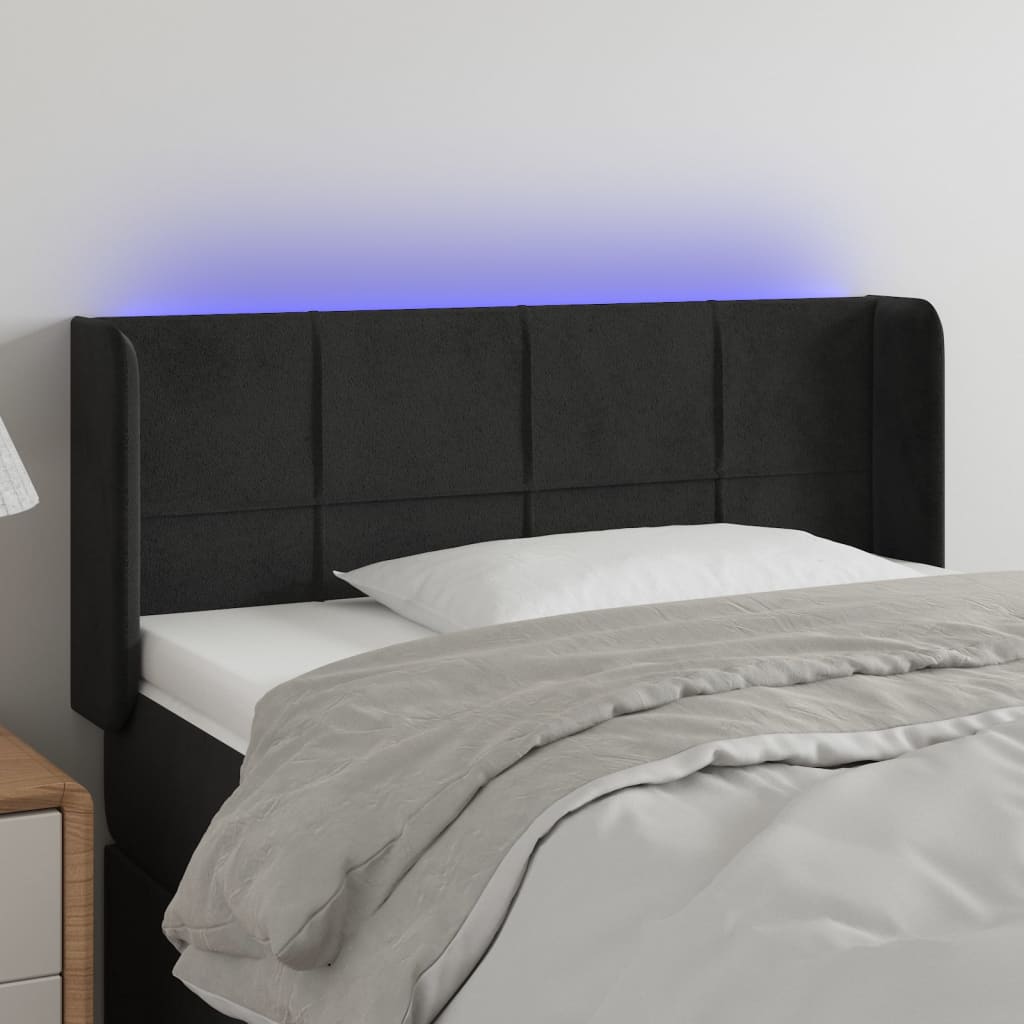 vidaXL Čelo postele s LED černé 93 x 16 x 78/88 cm samet