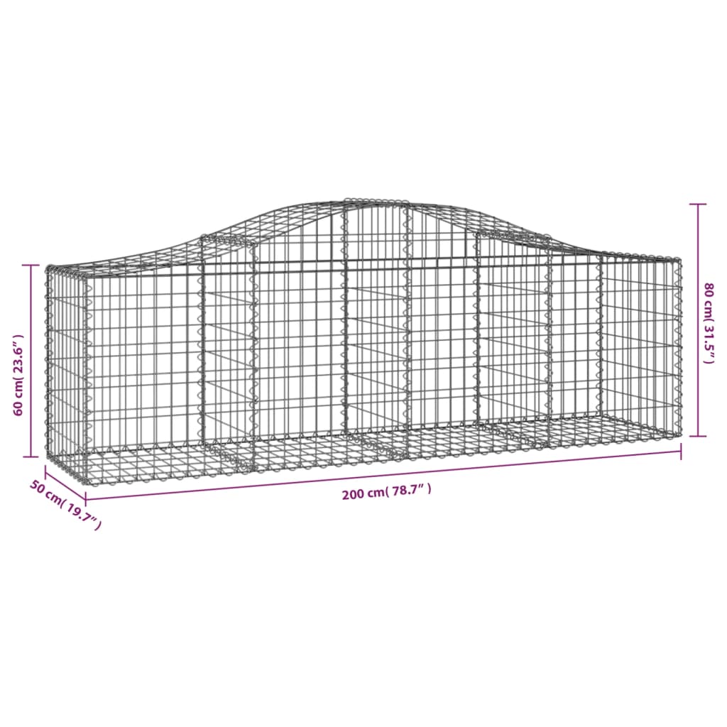 vidaXL Klenuté gabionové koše 30 ks 200x50x60/80 cm pozinkované železo