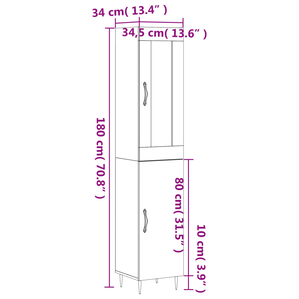 vidaXL Skříň highboard bílá s vysokým leskem 34,5x34x180 cm kompozit