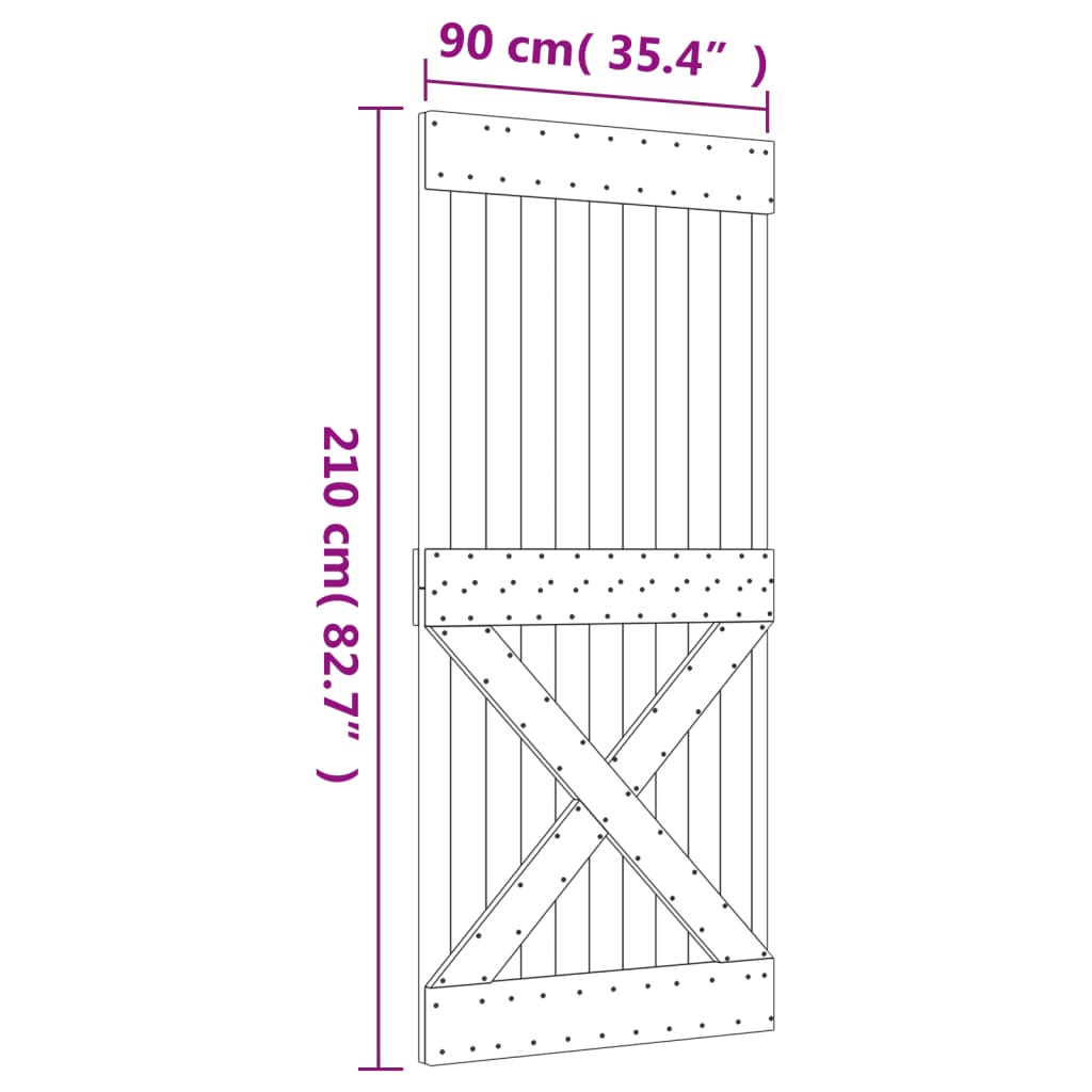 vidaXL Posuvné dveře s kováním 90 x 210 cm masivní borové dřevo