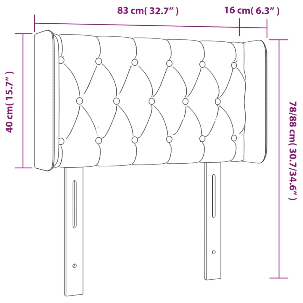 vidaXL Čelo postele typu ušák tmavě šedé 83x16x78/88 cm samet