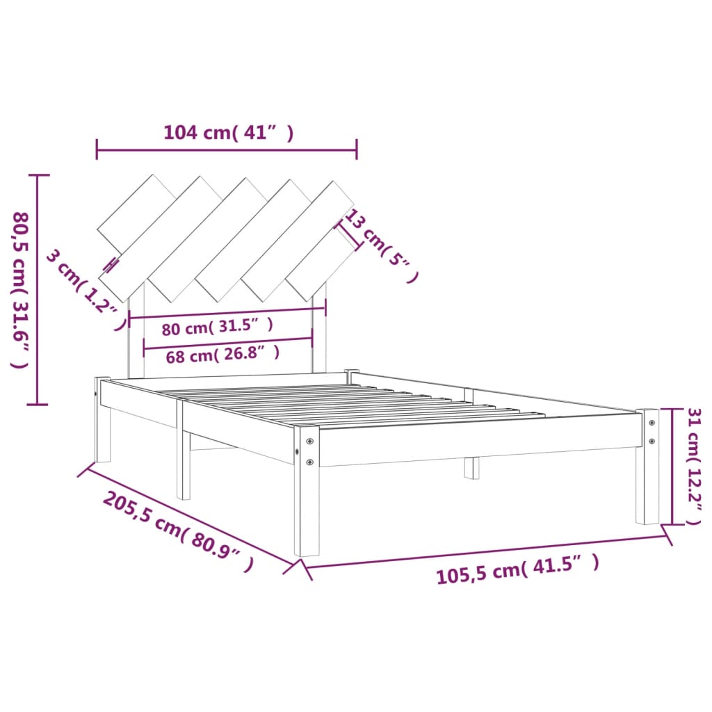 vidaXL Rám postele bílý 100 x 200 cm masivní dřevo