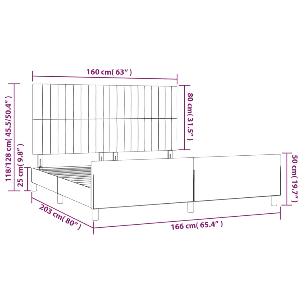 vidaXL Rám postele bez matrace tmavě modrý 160x200 cm samet