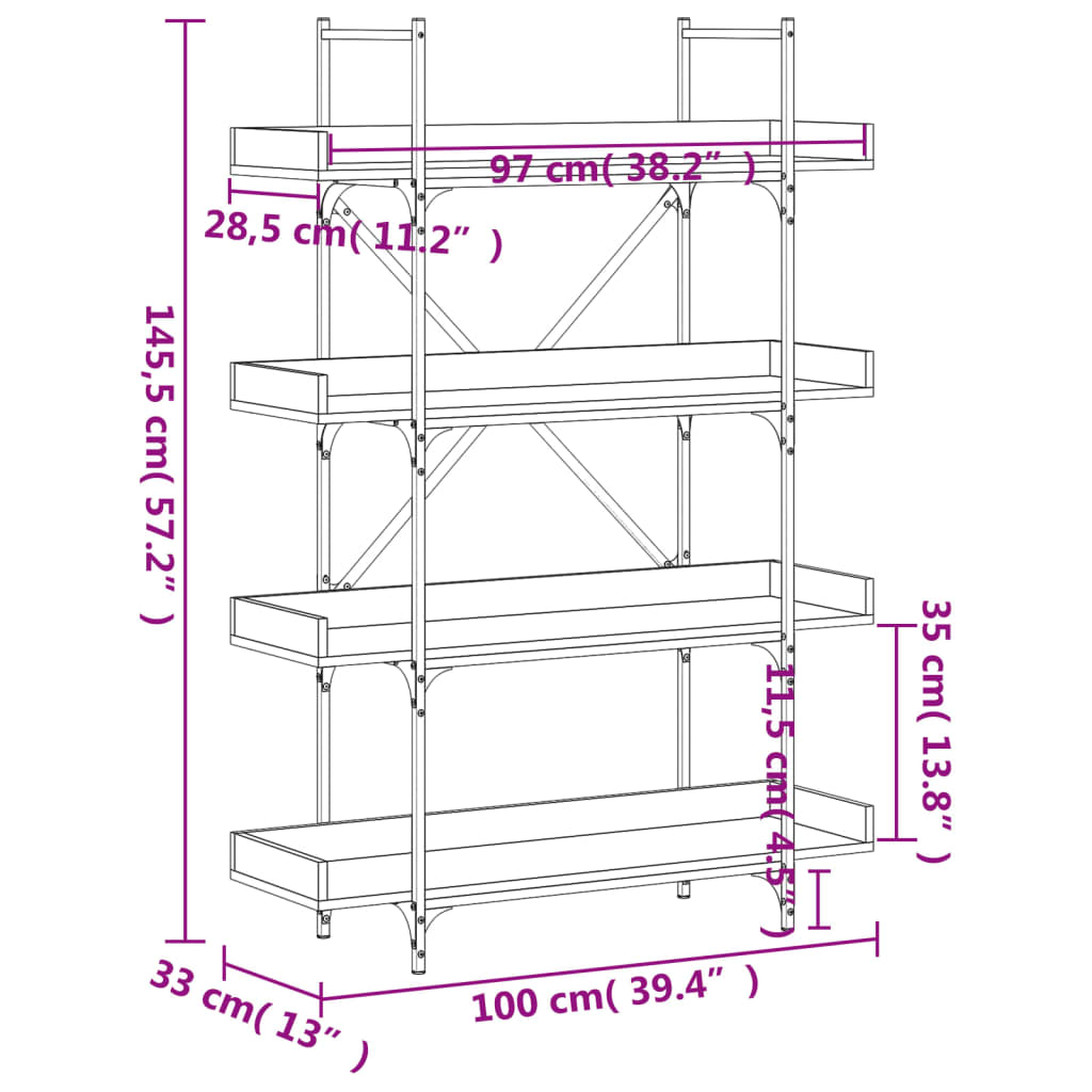 vidaXL Knihovna se 4 policemi černá 100x33x145,5 cm kompozitní dřevo