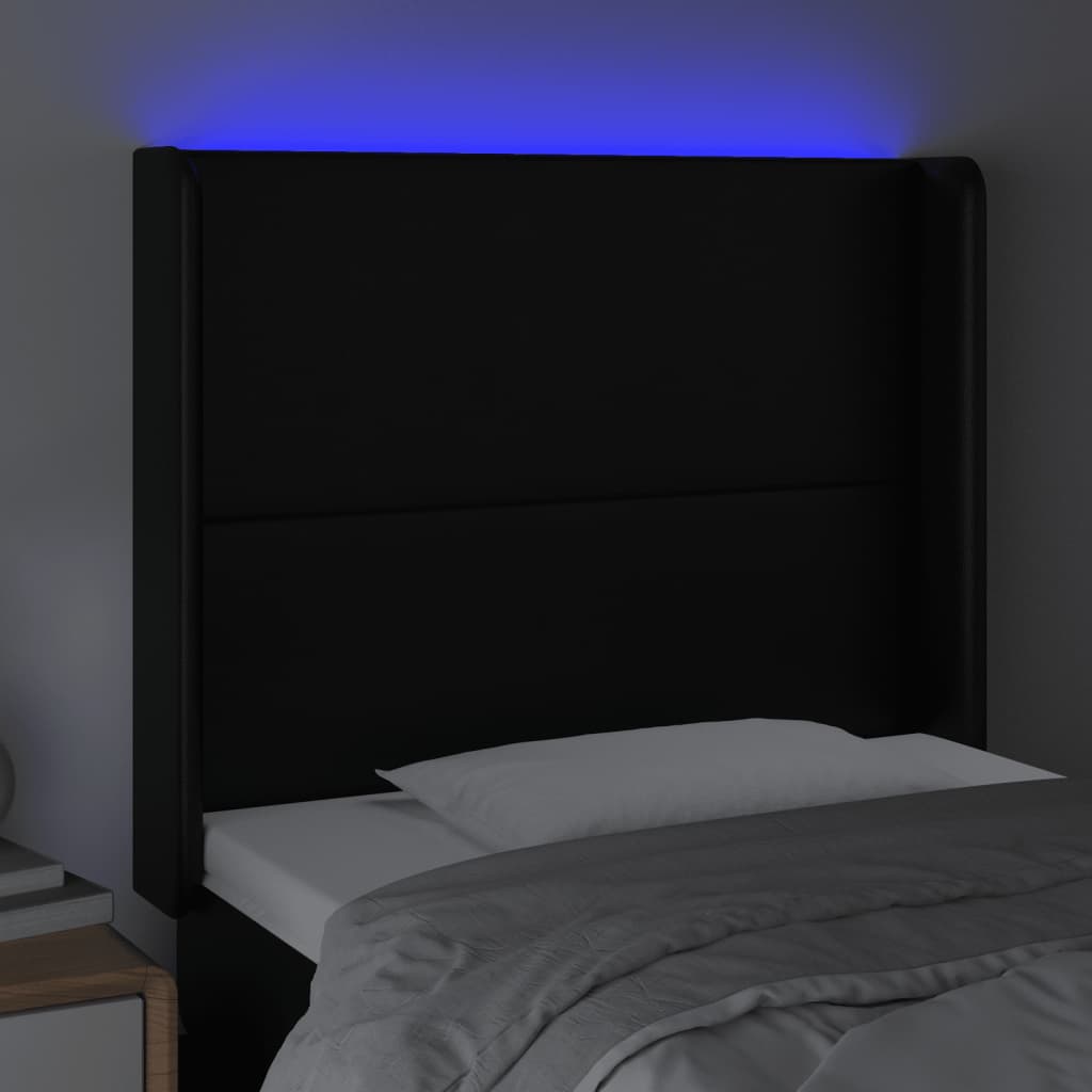 vidaXL Čelo postele s LED černé 83 x 16 x 118/128 cm umělá kůže