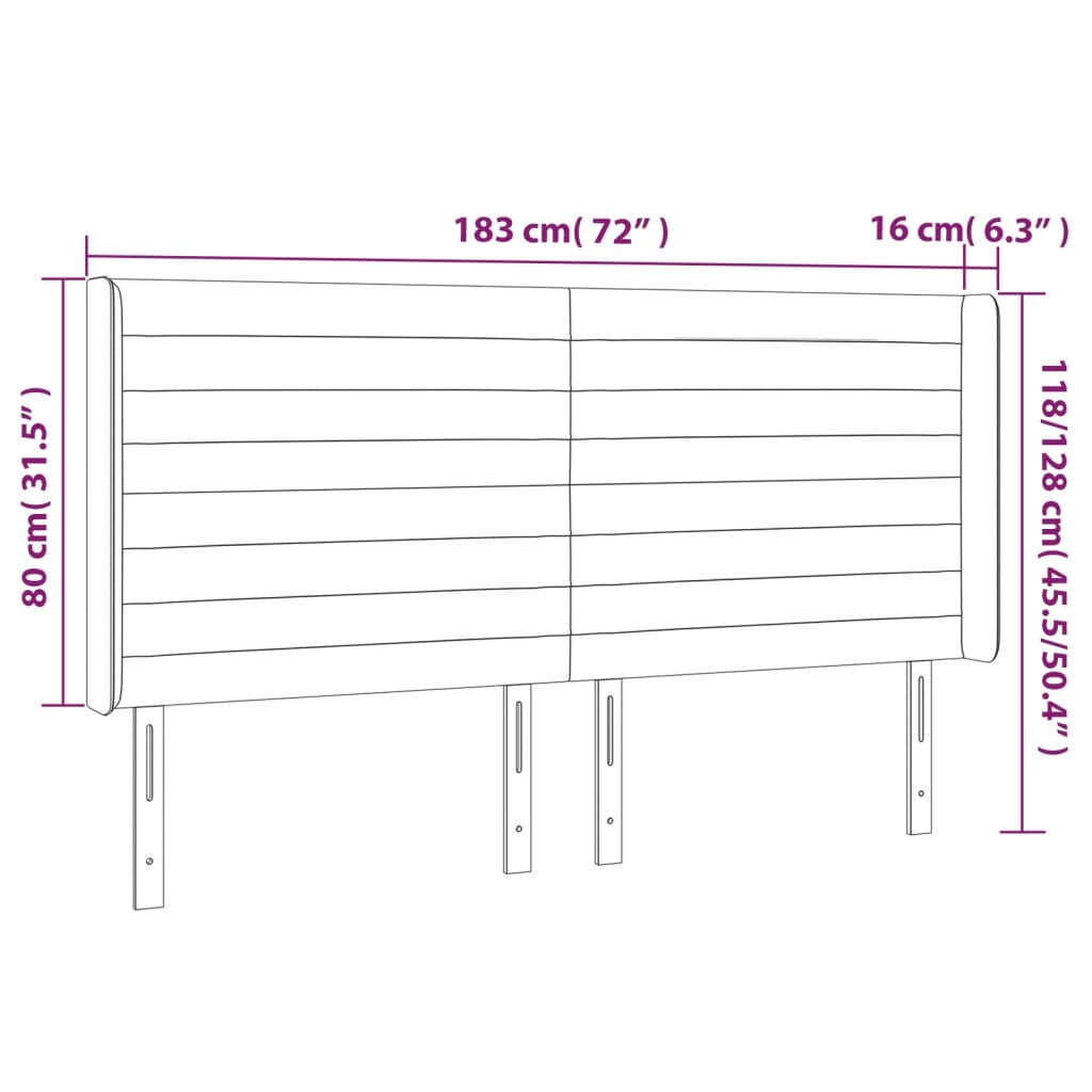 vidaXL Čelo postele s LED tmavě šedé 183 x 16 x 118/128 cm samet