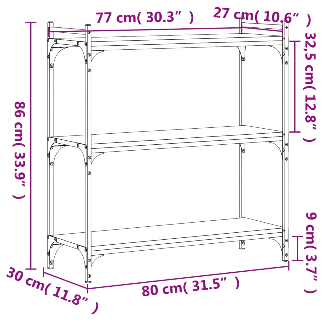 vidaXL Knihovna se 3 policemi kouřový dub 80x30x86 cm kompozitní dřevo