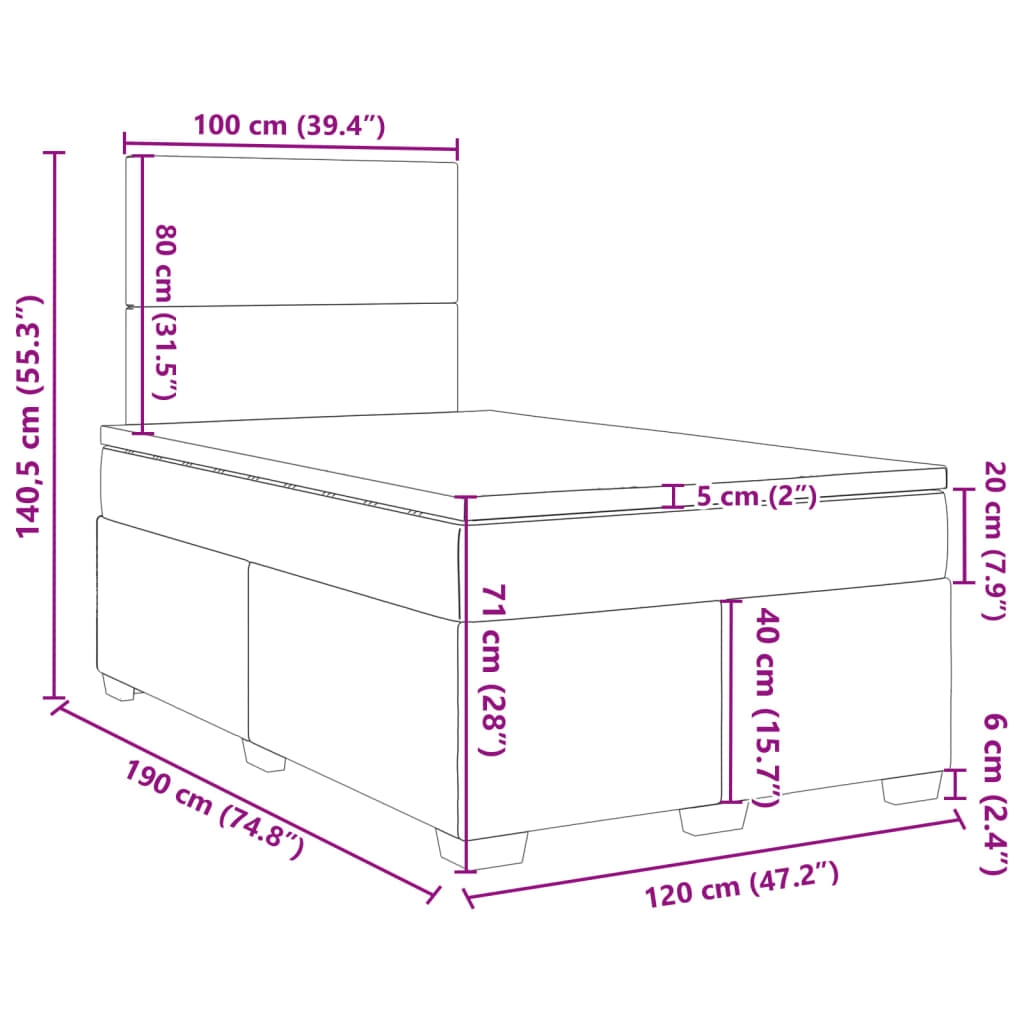 vidaXL Box spring postel s matrací tmavě šedá 120x190 cm textil