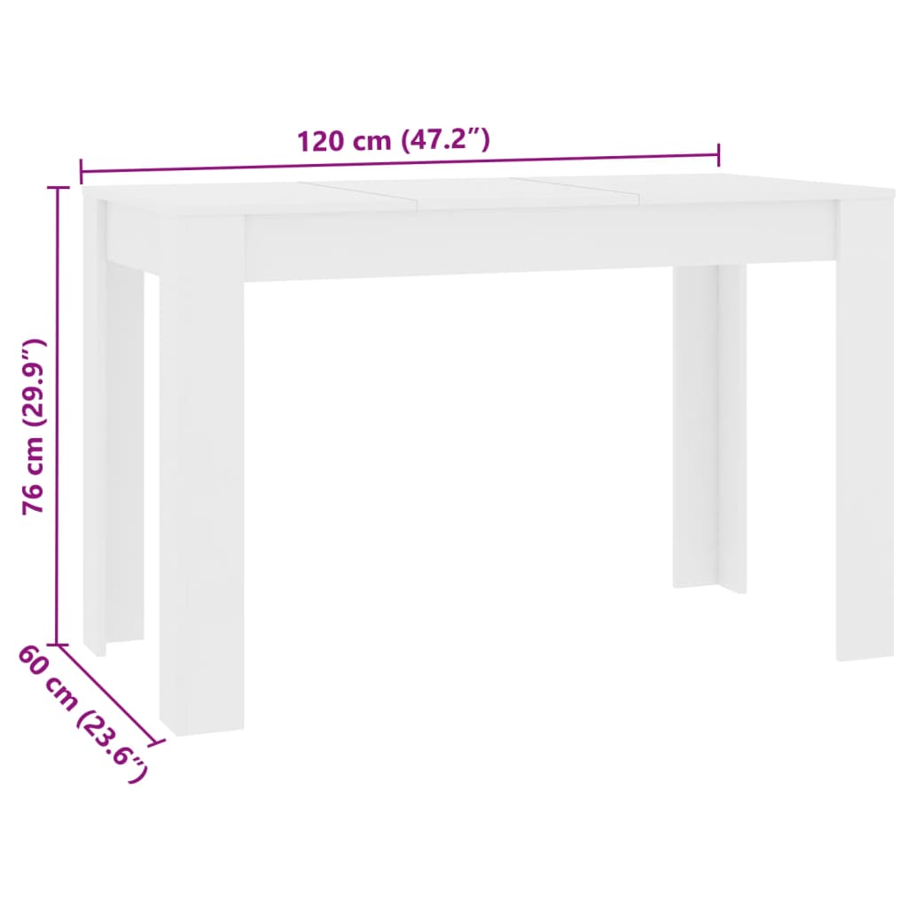 vidaXL Jídelní stůl bílý 120 x 60 x 76 cm kompozitní dřevo