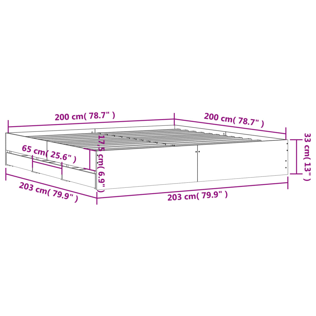 vidaXL Rám postele se zásuvkami betonově šedý 200 x 200 cm kompozit