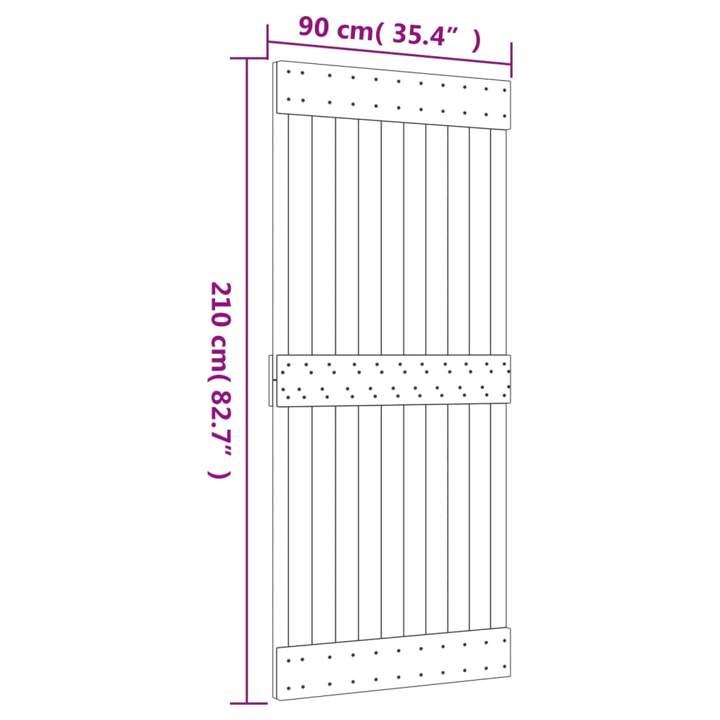 vidaXL Posuvné dveře s kováním 90 x 210 cm masivní borové dřevo