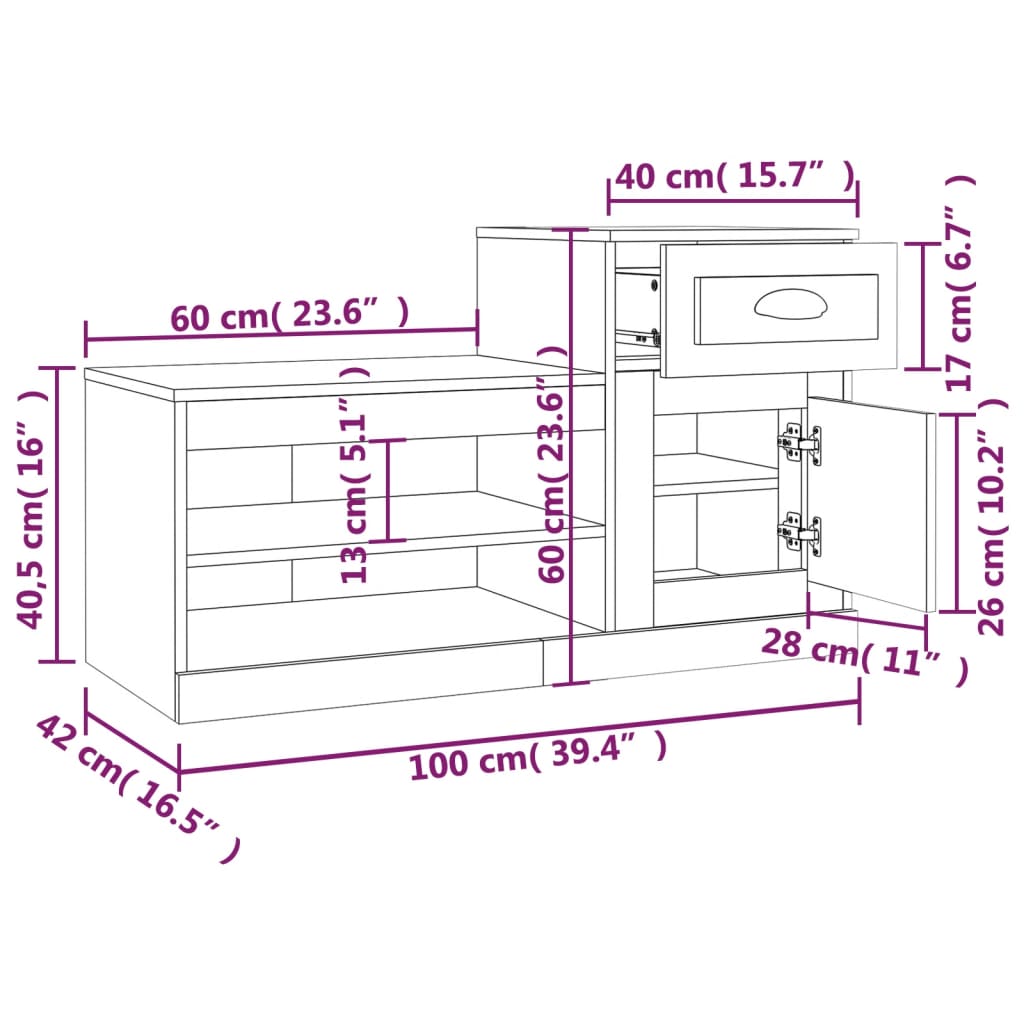 vidaXL Botník bílý s vysokým leskem 100 x 42 x 60 cm kompozitní dřevo